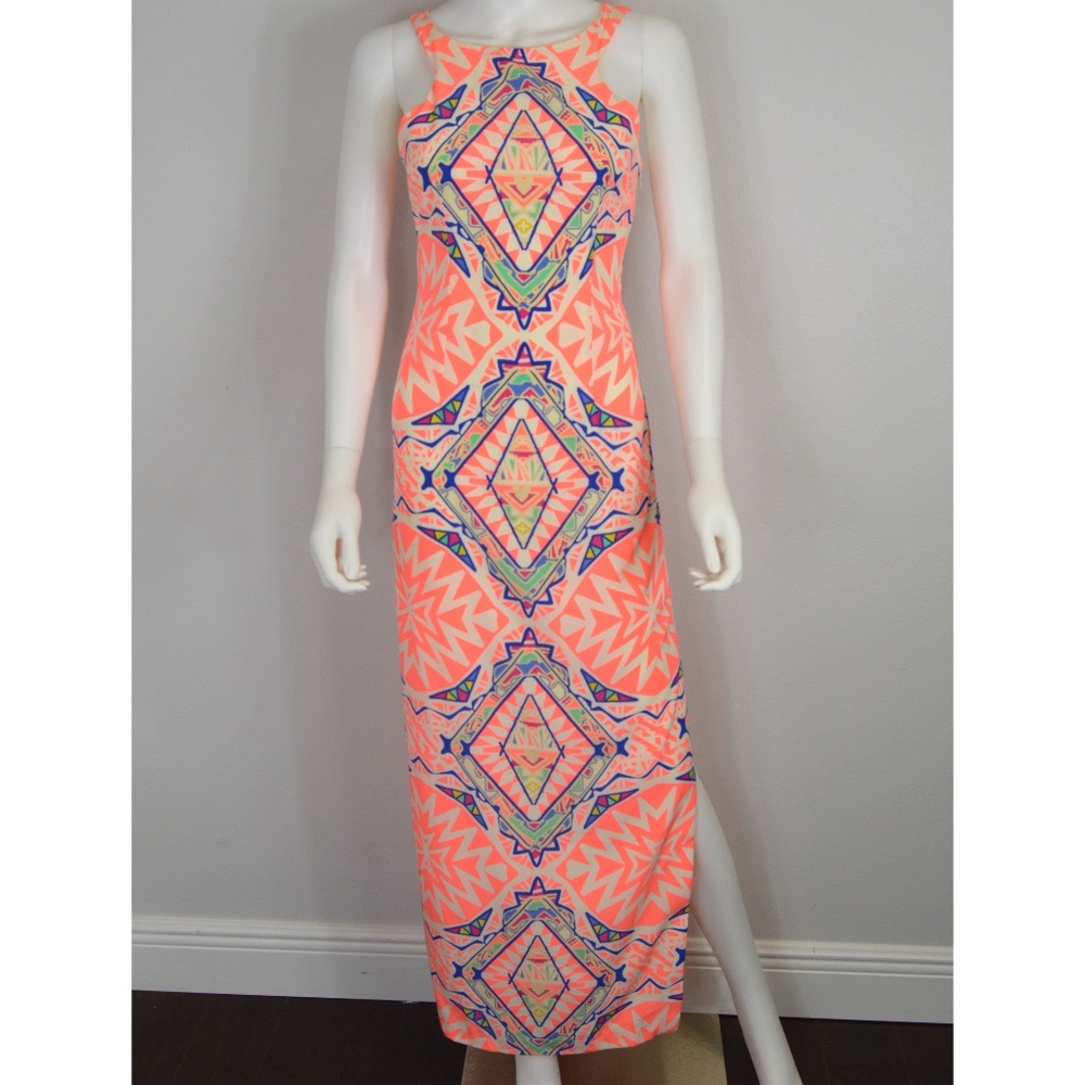 GIANNI BINI Neon Pink Long Cut Out Dress